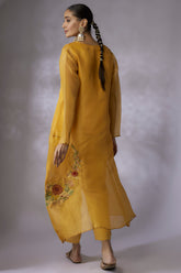 Mustard silk organza Embroidered jacket suit Set